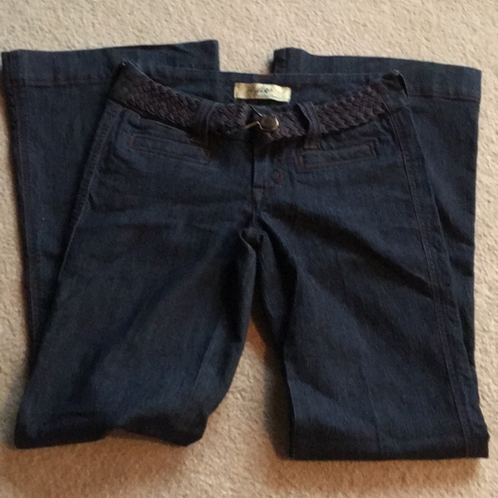 Flare Jeans w/ red stitching & built in half belt